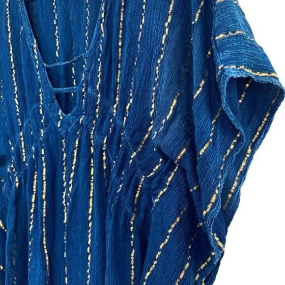 Raya Sun Cover Up Kaftan Blue Gold Boho Beach Vacation Swimsuit Coverup - Picture 7 of 13